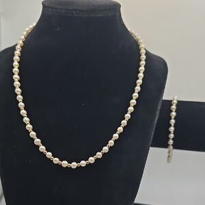 Vintage 14k Bead Spacers and Cultured Pearl Necklace and Bracelet Set